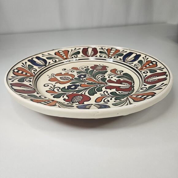 Romanian Hand Crafted Korond Large Glaze Clay Pottery Plate 9.5" Rustic Folk Art - Picture 4 of 8